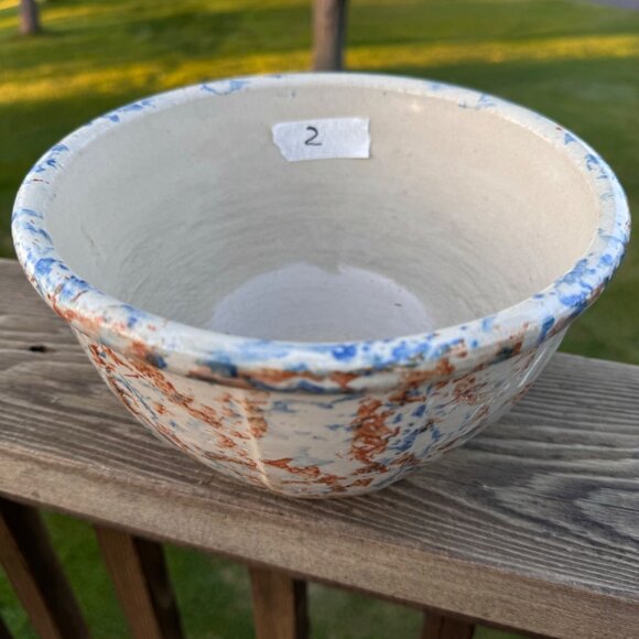 Red Wing Spongeware Stoneware Paneled Mixing Bowl 8" Rustic Blue Brown Vintage - Picture 15 of 16